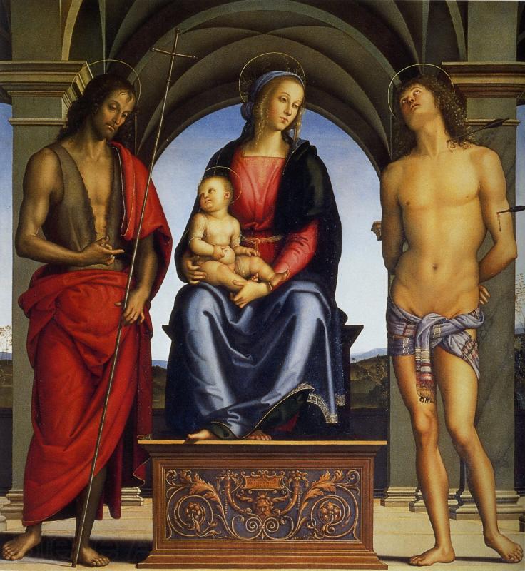 Pietro Perugino Madonna with Child Enthroned between Saints John the Baptist and Sebastian France oil painting art